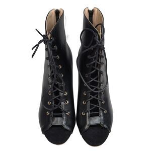 Dance & Sway Black Lace-Up Dance Boots 6.5 Open Toe Heels 2.76 NWT